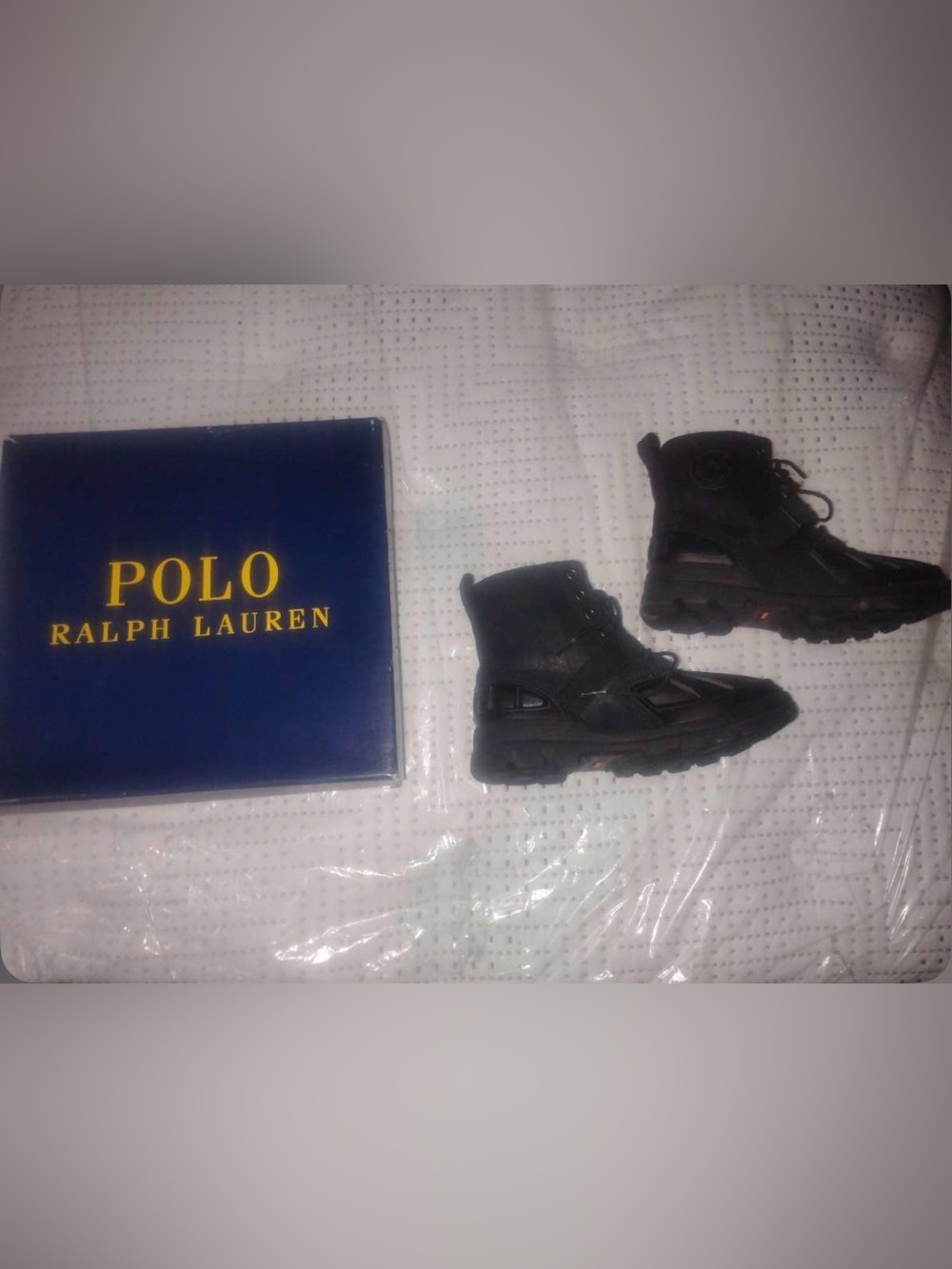Polo Ralph Lauren Kids Black Lace-Up Ankle Boots Oslo High Sz 3 New in Box